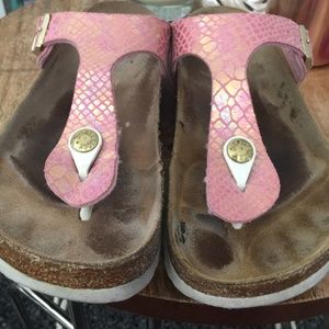 Pink snakeskin pattern Birkenstock well used 38